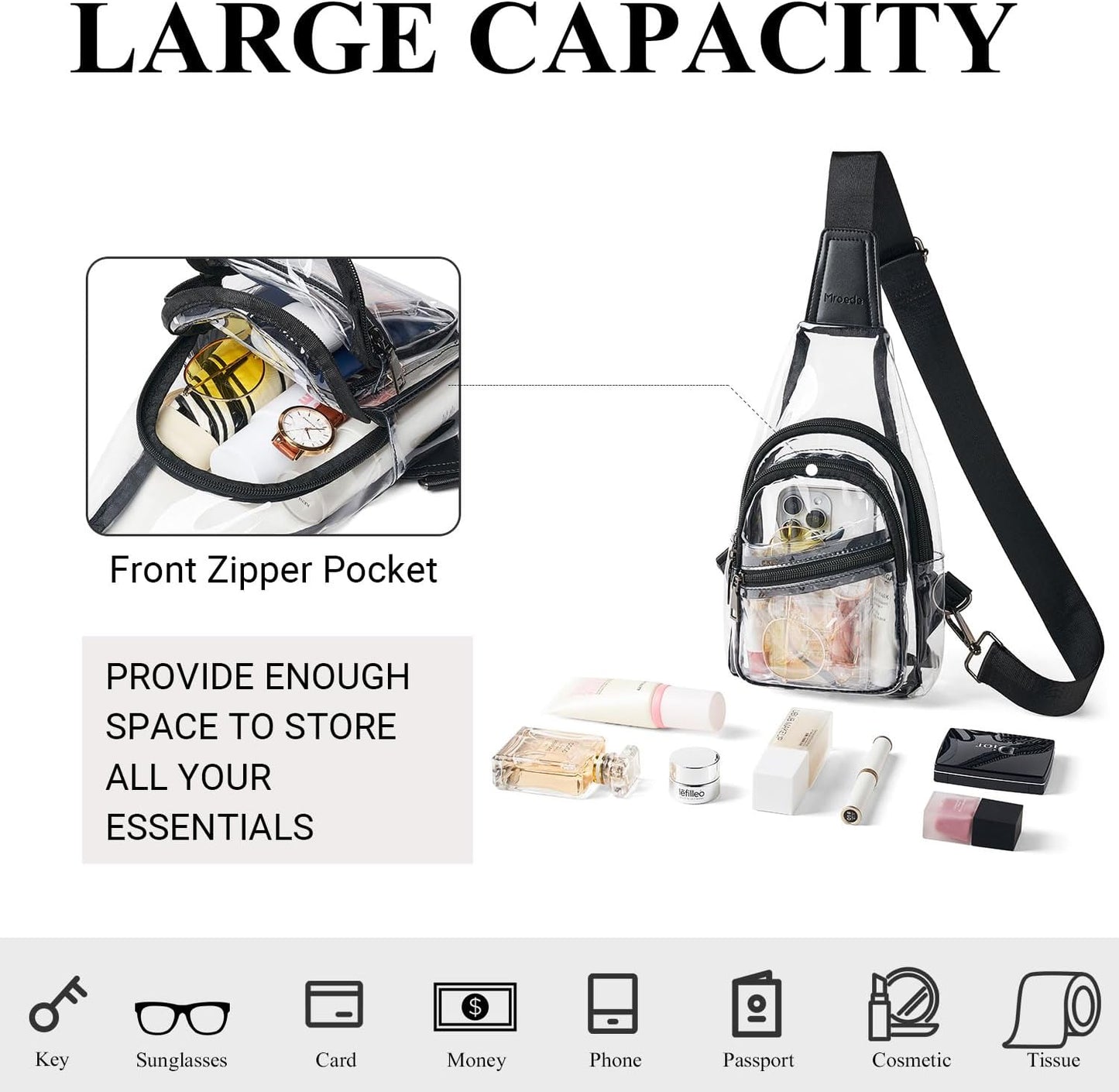 Clear Bag for Stadium Events Approved 4-Pockets Clear Sling Bag for Women Men Cl