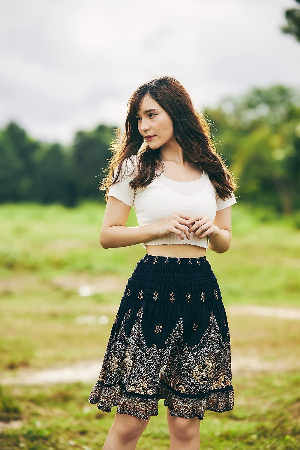 High Waisted Skirts for Women Short Flowy Summer Skirt Trendy Outfit Knee Length Boho Clothing Fall Skirts