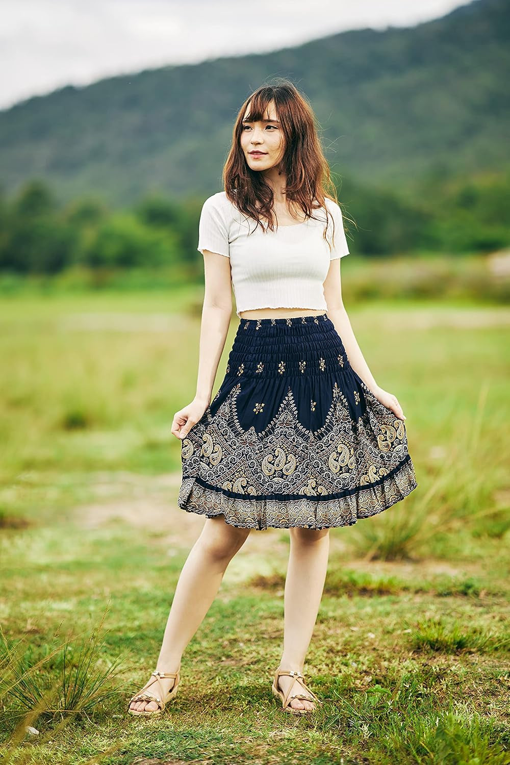 High Waisted Skirts for Women Short Flowy Summer Skirt Trendy Outfit Knee Length Boho Clothing Fall Skirts