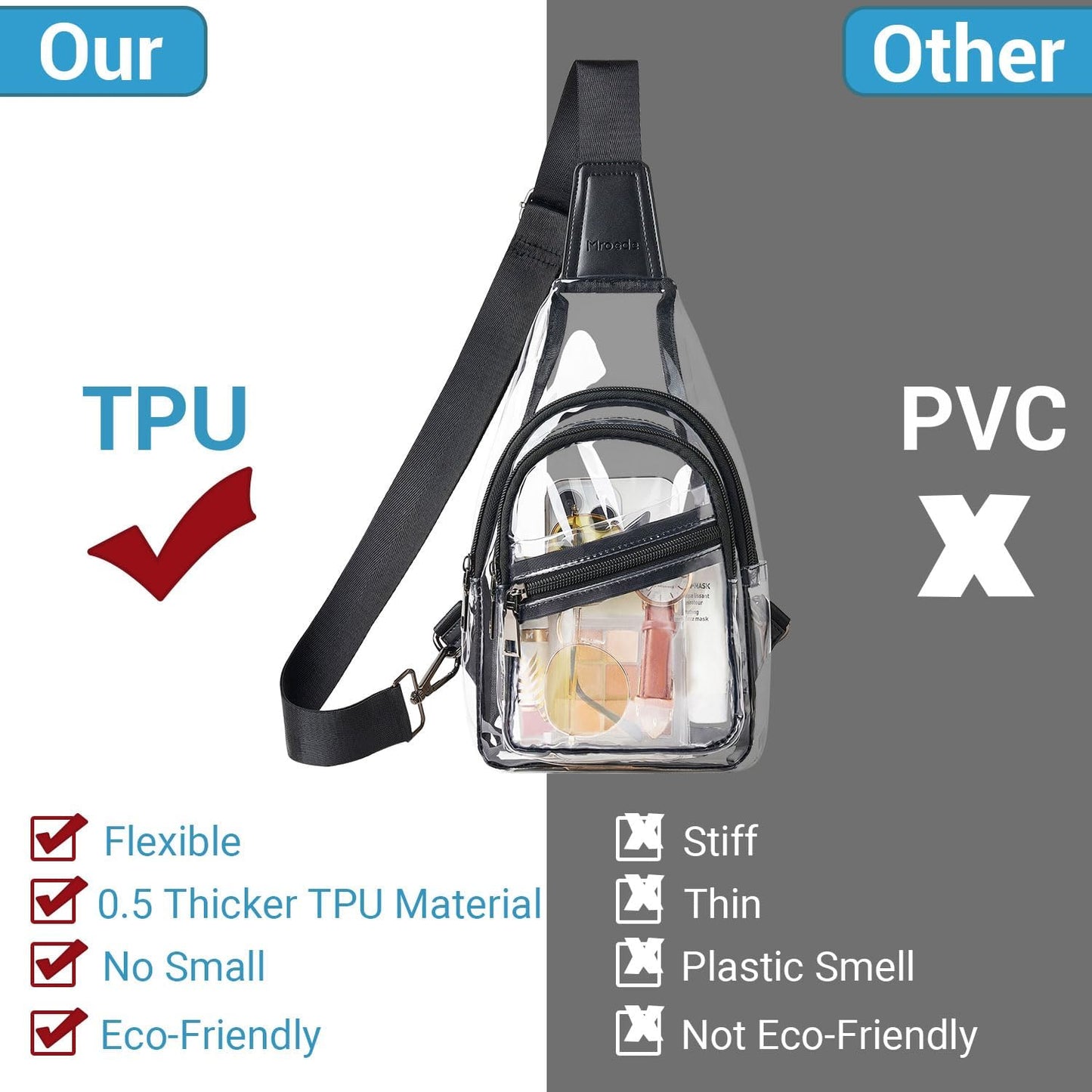 Clear Bag for Stadium Events Approved 4-Pockets Clear Sling Bag for Women Men Cl