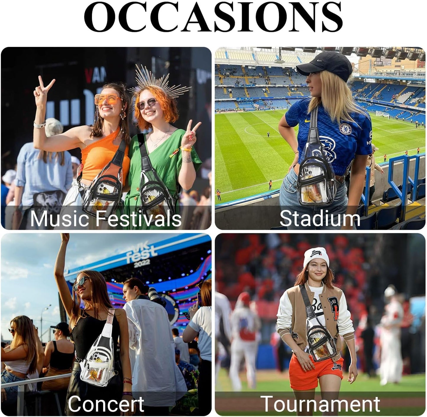 Clear Bag for Stadium Events Approved 4-Pockets Clear Sling Bag for Women Men Cl