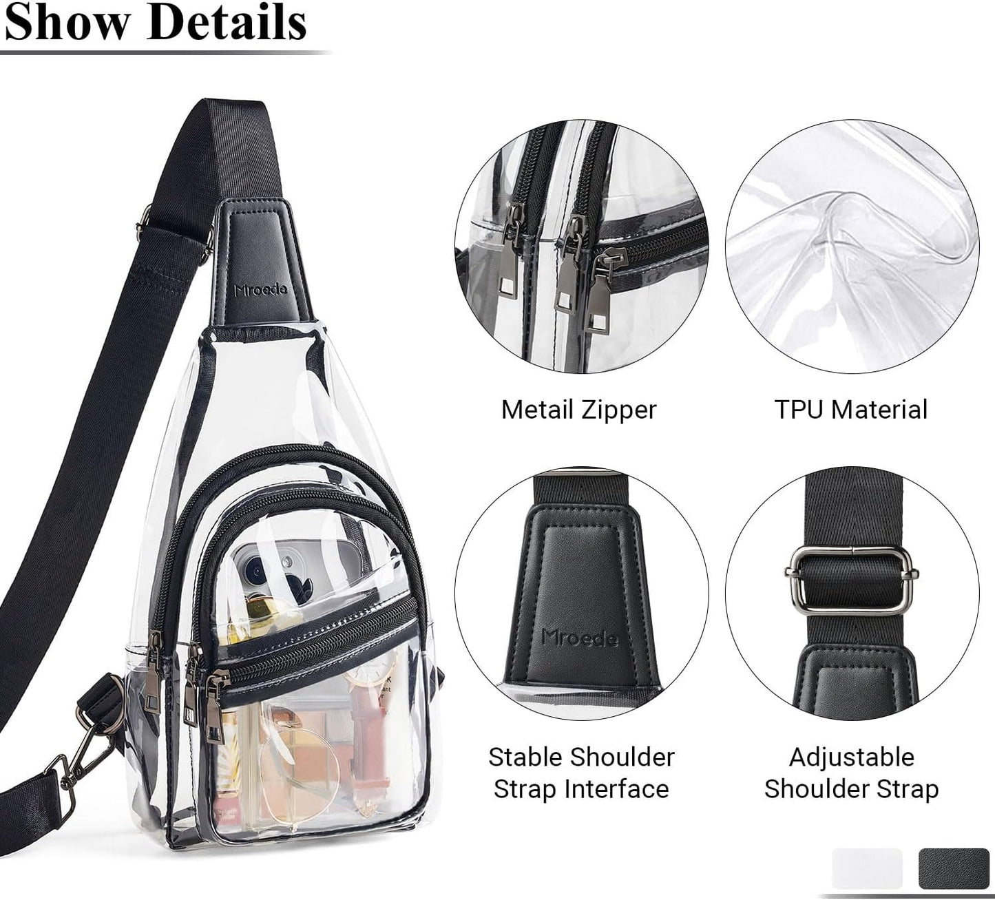 Clear Bag for Stadium Events Approved 4-Pockets Clear Sling Bag for Women Men Cl