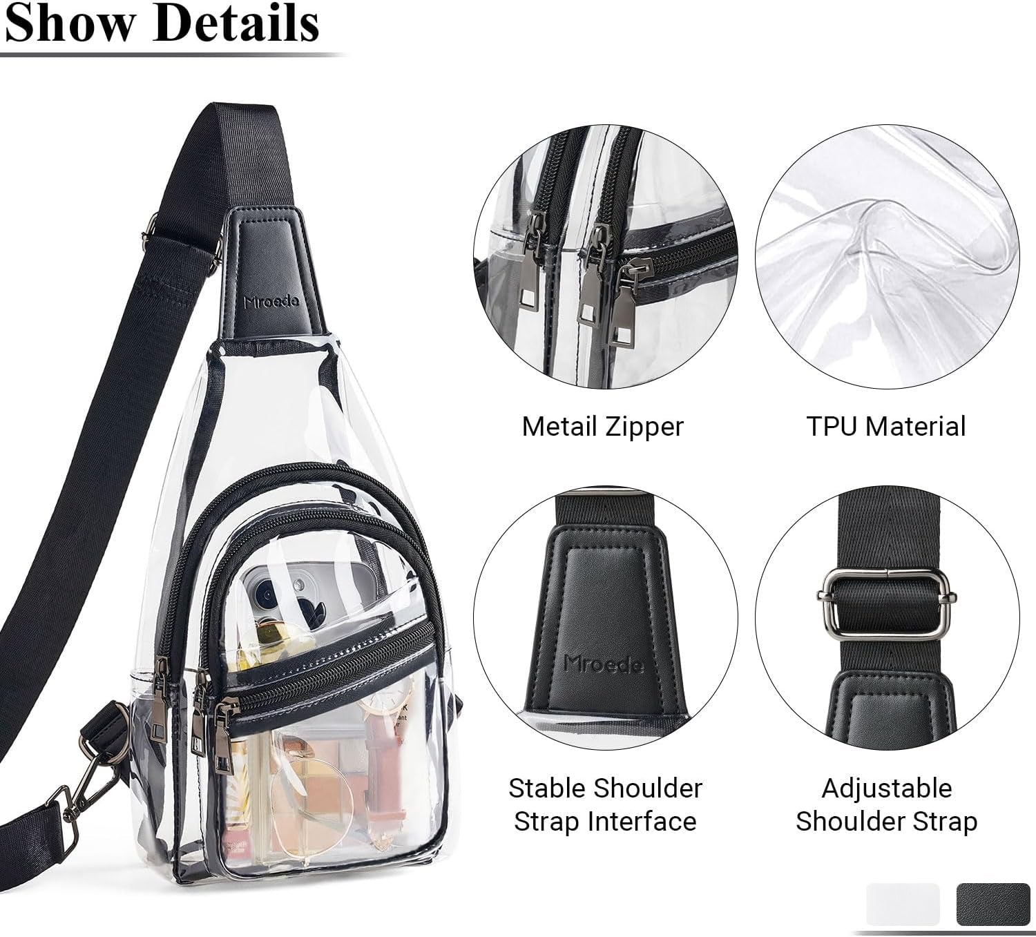 Clear Bag for Stadium Events Approved 4-Pockets Clear Sling Bag for Women Men Cl