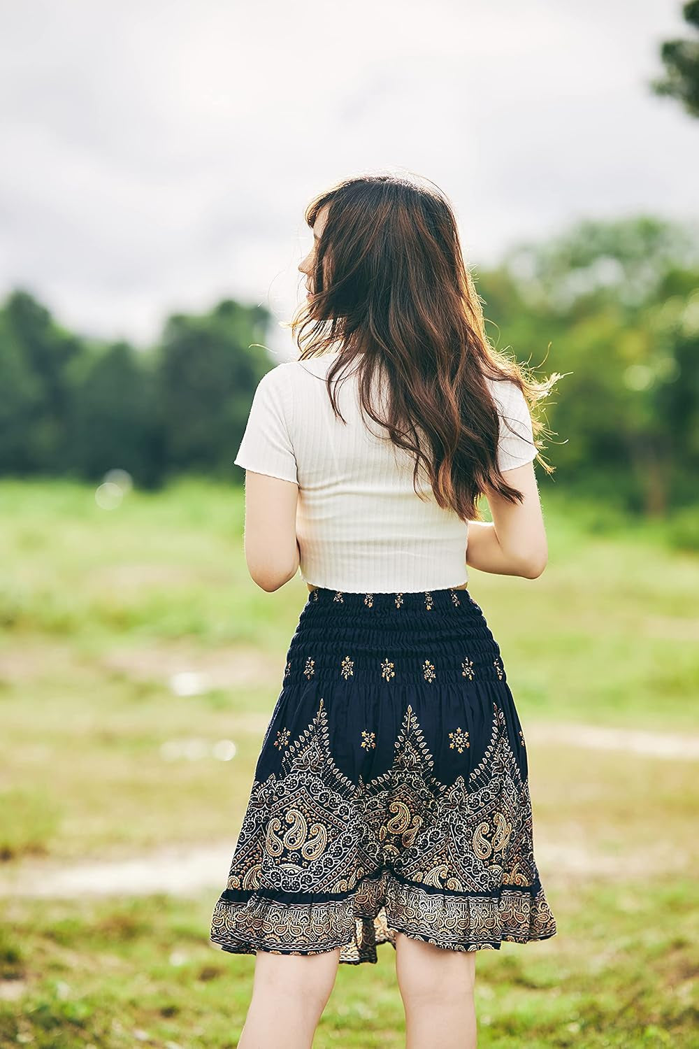 High Waisted Skirts for Women Short Flowy Summer Skirt Trendy Outfit Knee Length Boho Clothing Fall Skirts