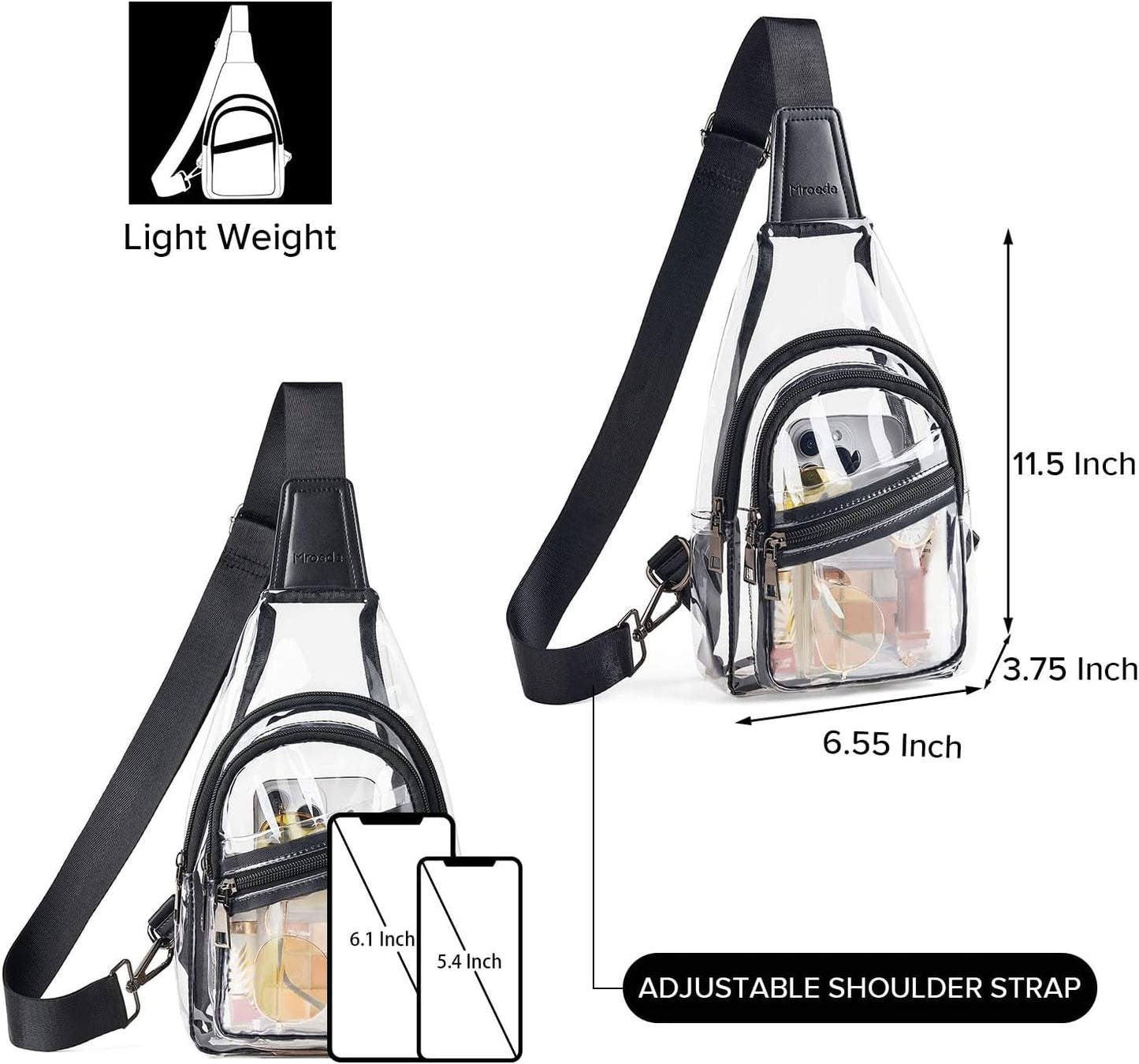 Clear Bag for Stadium Events Approved 4-Pockets Clear Sling Bag for Women Men Cl